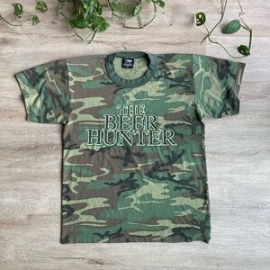 Vintage Camouflage Camo Print “The Beer Hunter”  Ringer T-Shirt Made in USA